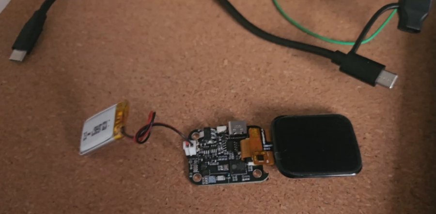 Board, battery and screen connected, before going in the case