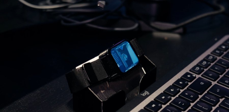 EWatch on a laptop keyboard, screen on