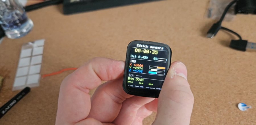 The sensor test app on a finished watch